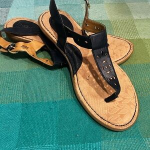b.o.c. Navy and Tan Sandals with T-Strap Design